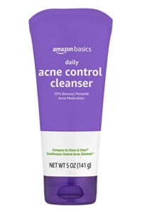 amazon basics daily acne control cleanser, maximum strength 10% benzoyl peroxide acne medication, 5 fluid ounces, pack of 1