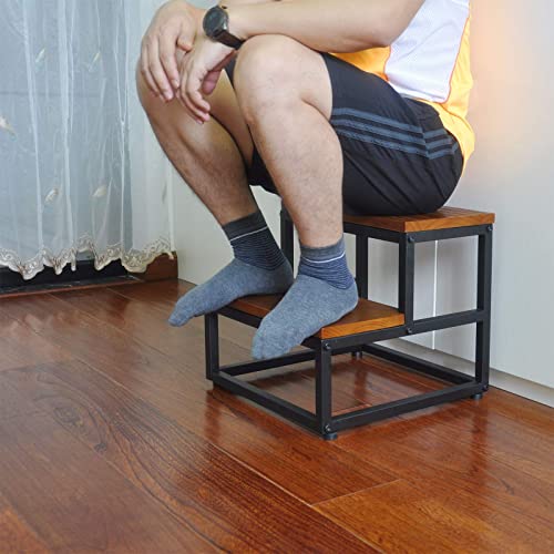 Wooden Step Stool for Adults with 400lb Load Capacity -Assembly Required(Teakwood)