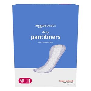 amazon basics daily pantiliner, extra long length, 68 count, 1 pack (previously solimo)