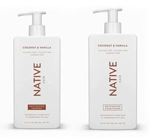 native shampoo and conditioner set | sulfate free, paraben free, dye free, with naturally derived clean ingredients| 16.5 oz (coconut & vanilla, moisturizing), 2, 1.3 ounces