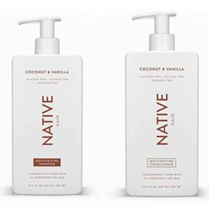 Native Shampoo and Conditioner Set | Sulfate Free, Paraben Free, Dye Free, with Naturally Derived Clean Ingredients| 16.5 oz (Coconut & Vanilla, Moisturizing), 2, 1.3 ounces