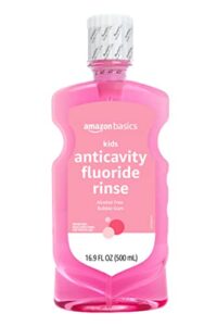 amazon basics kids anticavity fluoride rinse, alcohol free, bubble gum, 500ml, 16.9 fluid ounces, 1-pack (previously solimo)