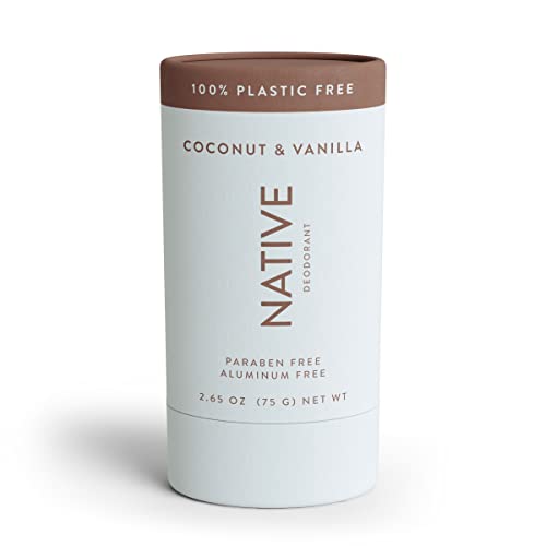 Native Plastic Free Deodorant | Natural Deodorant for Women and Men, Aluminum Free with Baking Soda, Probiotics, Coconut Oil and Shea Butter | Coconut & Vanilla