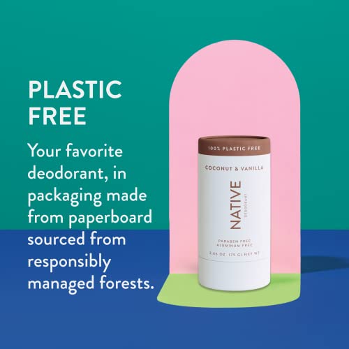 Native Plastic Free Deodorant | Natural Deodorant for Women and Men, Aluminum Free with Baking Soda, Probiotics, Coconut Oil and Shea Butter | Coconut & Vanilla