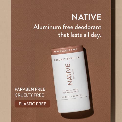 Native Plastic Free Deodorant | Natural Deodorant for Women and Men, Aluminum Free with Baking Soda, Probiotics, Coconut Oil and Shea Butter | Coconut & Vanilla