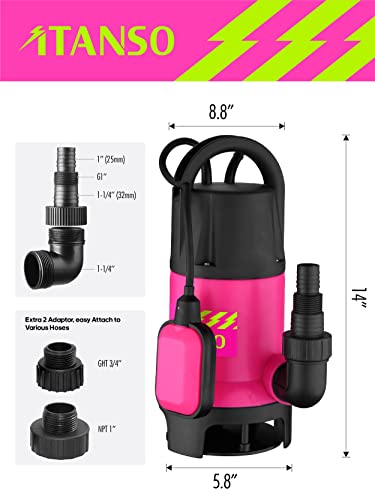 iTANSO Submersible Sump Pump, 1.5HP 3960GPH , for Swimming Pool, Garden Tub, Pond, Flood Drain, Irrigation in Clean or Dirty Water, with Float Switch and 16ft Cable