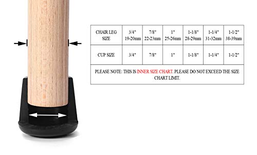 Chair Leg Tips Caps Non-Slip Rubber Leg Tips 1” Inner Diameter Furnigear -Black Chair Leg Floor Protectors Round , 16 Pack