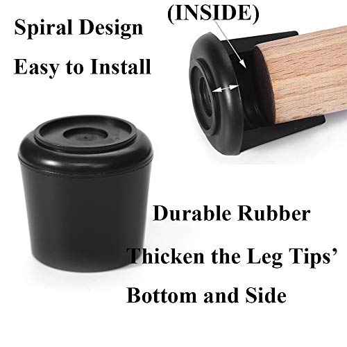 Chair Leg Tips Caps Non-Slip Rubber Leg Tips 1” Inner Diameter Furnigear -Black Chair Leg Floor Protectors Round , 16 Pack