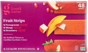 fruit strips pomegranate, mango and strawberry fruit leathers healthy snack made with real fruit puree concentrate good and gather variety pack 48 strips
