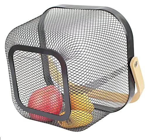 HOJKMA Mesh Steel Storage Organizer Basket, Multi-Functional Metal Wire Hanging Kitchen Baskets Fruit Basket with Bamboo Handle Ideal for Kitchen, Bathroom, Pantry, Cabinet Home, Shopping, Grey