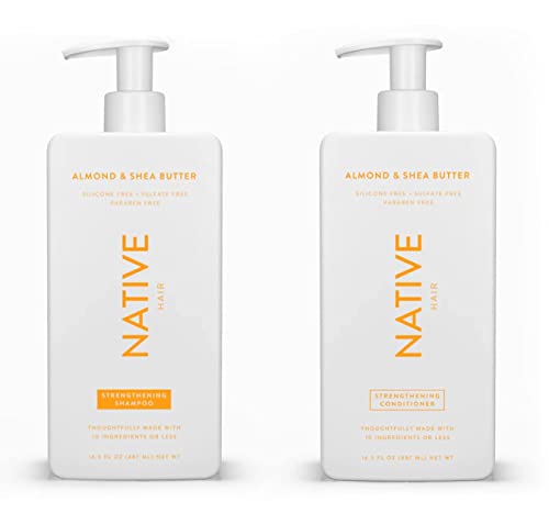 Native Shampoo and Conditioner Set | Sulfate Free, Paraben Free, Dye Free, with Naturally Derived Clean Ingredients| 16.5 oz (Almond & Shea Butter, Strengthening), 1.31 pounds