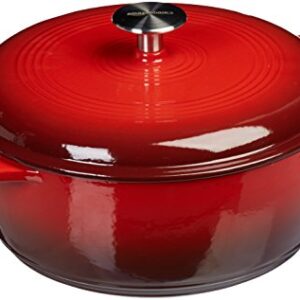 Amazon Basics Enameled Cast Iron Covered Dutch Oven, 6-Quart, Red