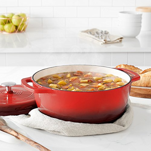 Amazon Basics Enameled Cast Iron Covered Dutch Oven, 6-Quart, Red