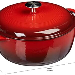 Amazon Basics Enameled Cast Iron Covered Dutch Oven, 6-Quart, Red