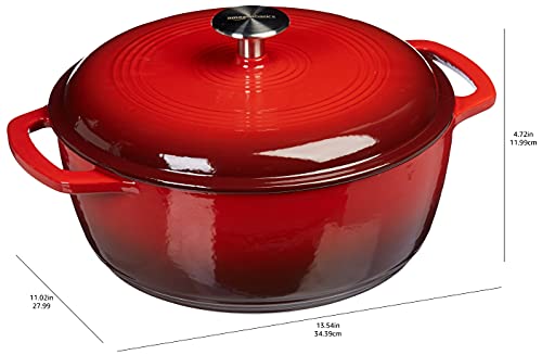 Amazon Basics Enameled Cast Iron Covered Dutch Oven, 6-Quart, Red