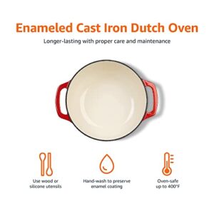 Amazon Basics Enameled Cast Iron Covered Dutch Oven, 6-Quart, Red