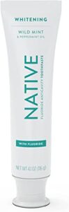 native toothpaste made from naturally-derived cleaners and simple ingredients that safely whitens teeth, 4.1 oz, wild mint with fluoride – 1 count