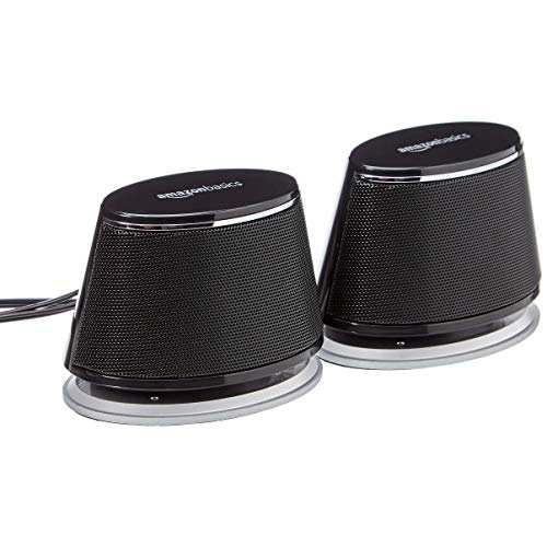 Amazon Basics USB Plug-n-Play Computer Speakers for PC or Laptop, Black - Set of 2