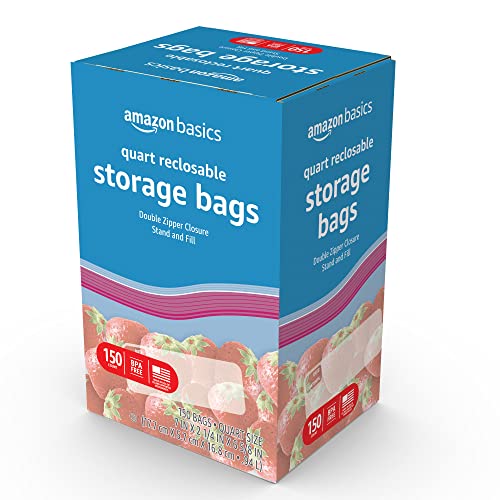 Amazon Basics Quart Food Storage Bags, 150 Count (Previously Solimo)