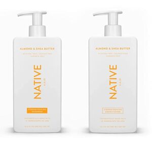 native shampoo and conditioner set | sulfate free, paraben free, dye free, with naturally derived clean ingredients| 16.5 oz (almond & shea butter, strengthening) pack