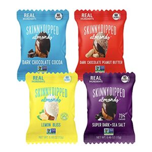 skinnydipped snack attack minis almond variety pack, healthy snack, plant protein, gluten free, 0.46 oz mini bags, pack of 25