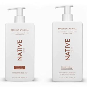 Native Shampoo and Conditioner Set | Sulfate Free, Paraben Free, Dye Free, with Naturally Derived Clean Ingredients| 16.5 oz (Coconut & Vanilla, Moisturizing) Pack