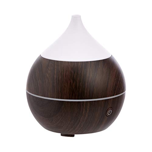 Amazon Basics 200ml Ultrasonic Aromatherapy Essential Oil Diffuser with Bluetooth Speaker, Dark Wood Finish Base