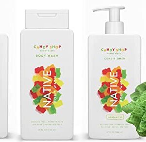 Native Shampoo, Conditioner & Body Wash with Loofah Set | For Women, Men with Naturally Derived Clean Ingredients, Special Edition Gummy Bears - Set of 4 (Green)