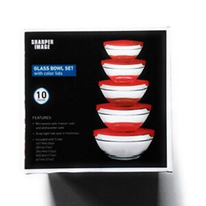 Sharper Image 10 pieces glass bowl set with color lids