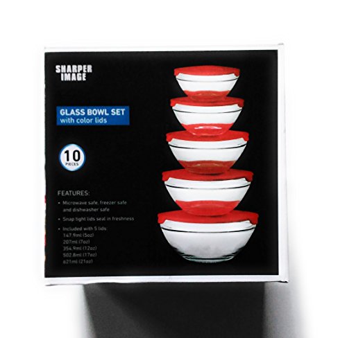 Sharper Image 10 pieces glass bowl set with color lids