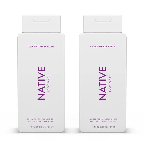 Native Body Wash Natural Body Wash for Women, Men | Sulfate Free, Paraben Free, Dye Free, with Naturally Derived Clean Ingredients Leaving Skin Soft and Hydrating, Lavender & Rose 18 oz - 2 Pk