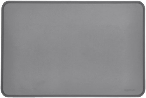 Amazon Basics Waterproof Anti-Slip Silicone Pet Food and Water Bowl Mat, 24 x 16 Inches, Gray