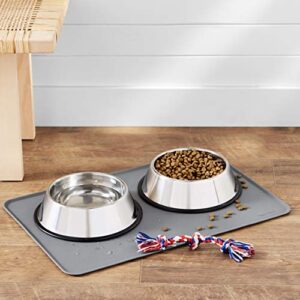 Amazon Basics Waterproof Anti-Slip Silicone Pet Food and Water Bowl Mat, 24 x 16 Inches, Gray