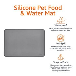 Amazon Basics Waterproof Anti-Slip Silicone Pet Food and Water Bowl Mat, 24 x 16 Inches, Gray