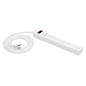 amazon basics 6-outlet surge protector power strip, 6-foot long cord, 790 joule – white