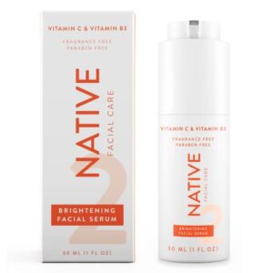 native brightening facial serum, hydrating serum with vitamin c and niacinamide, vitamin b3, revitalize and repair your skin, fragrance-free, 30ml, 1 fl oz