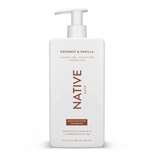 native coconut & vanilla moisturizing vegan shampoo, clean, sulfate, paraben and silicone free – 16.5 fl oz
