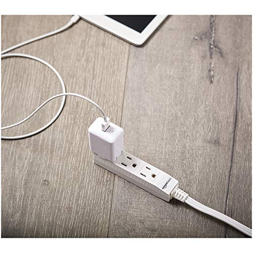 Amazon Basics 3-Foot 3-Prong Indoor Extension Cord Power Strip - Flat Plug, Grounded - 13 Amps, 1625 Watts, 125 VAC - 2-Pack, White