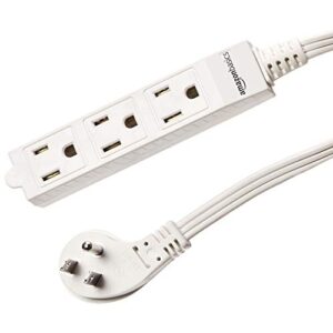 Amazon Basics 3-Foot 3-Prong Indoor Extension Cord Power Strip - Flat Plug, Grounded - 13 Amps, 1625 Watts, 125 VAC - 2-Pack, White