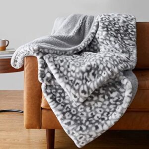 amazon basics fuzzy faux fur sherpa blanket, full/queen, 90″x92″ – gray snow leopard