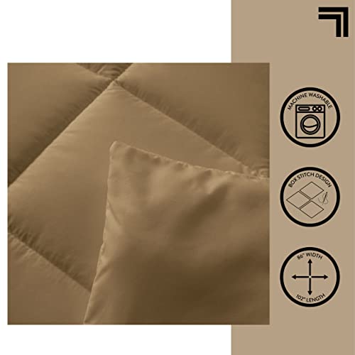 SHARPER IMAGE All Season Down Alternative Box Stitch Reversible Comforter, King, Tan