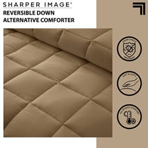 SHARPER IMAGE All Season Down Alternative Box Stitch Reversible Comforter, King, Tan