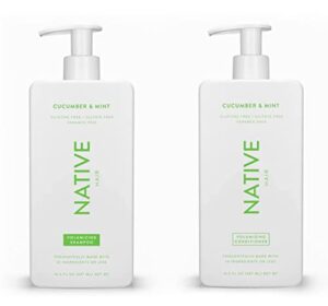 native shampoo and conditioner set | sulfate free, paraben free, dye free, with naturally derived clean ingredients | 16.5 oz (cucumber & mint, volumizing), 2, 33.0 ounces total