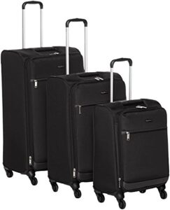 amazon basics 3 piece softside carry-on spinner luggage suitcase set -telescoping handles, black