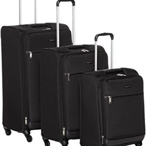 Amazon Basics 3 Piece Softside Carry-On Spinner Luggage Suitcase Set -Telescoping Handles, Black