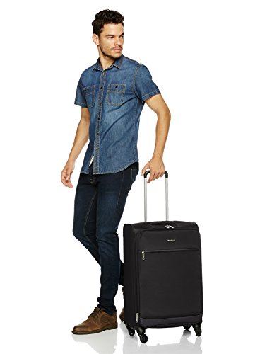 Amazon Basics 3 Piece Softside Carry-On Spinner Luggage Suitcase Set -Telescoping Handles, Black