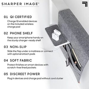 Sharper Image Wireless Qi-Charging Bed Caddy, Soft Fabric Organizing Pockets with Phone Shelf and Universal Bed Attachment