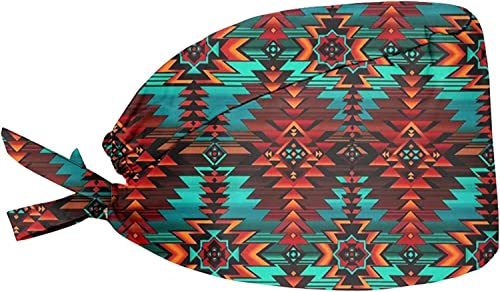 Vintage Aztec Working Cap Adjustable Native American Working Hat with Sweatband Scrub Cap Southwestern Navajo Bouffant Hat Cap Elastic Bandage Tie Back Hats Hair Covers for Women Men