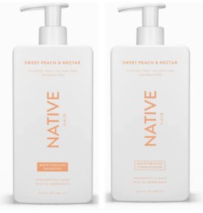 native shampoo and conditioner set | sulfate free, paraben free, dye free, with naturally derived clean ingredients| 16.5 oz (sweet peach & nectar)