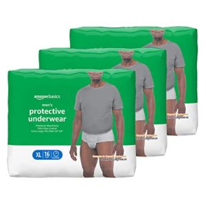 Amazon Basics Incontinence Underwear for Men, Maximum Absorbency, Extra Large, 48 Count, 3 Packs of 16, White (Previously Solimo)